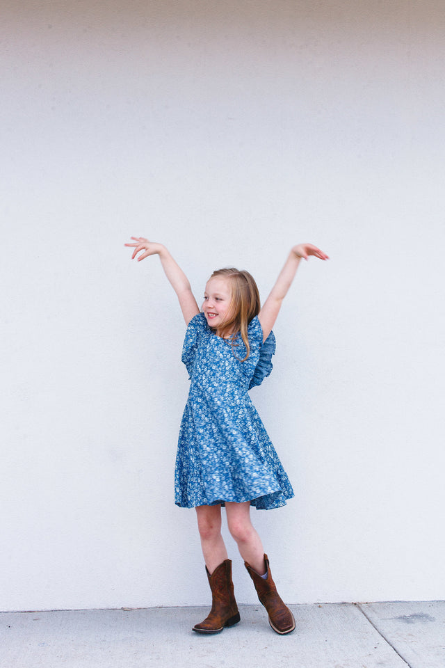 little girls chambray floral dress