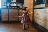 Little Girl's Dark Purple Linen Pinafore Ruffle Dress