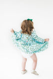 Little Girl's Blue Cotton Holly Print Holiday Dress