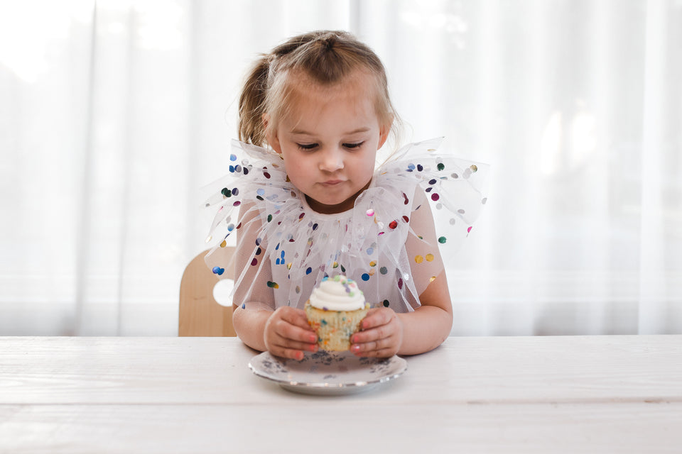 Little Girl's White Tulle Confetti Polka Dot Party Dress