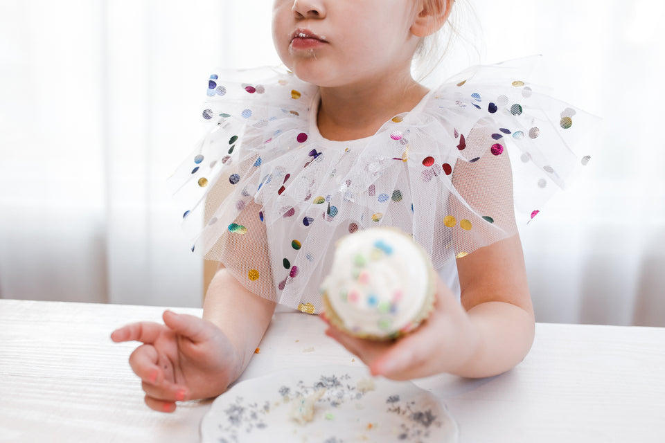 Little Girl's White Tulle Confetti Polka Dot Party Dress