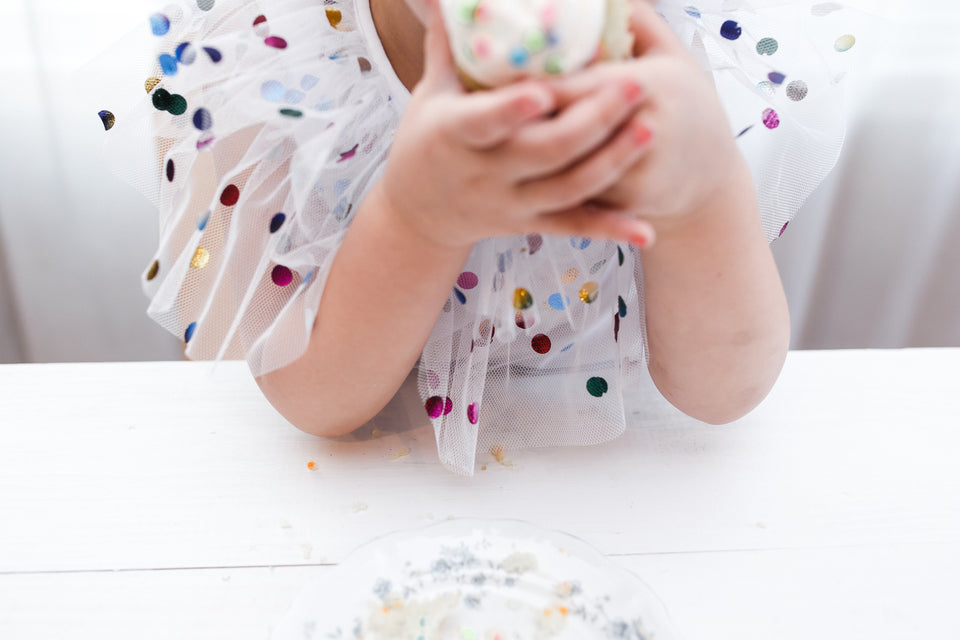 Little Girl's White Tulle Confetti Polka Dot Party Dress