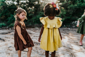 Little Girl’s Mustard Yellow Ruffle Cotton Dress
