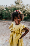 girls yellow ruffle collar cotton party dress