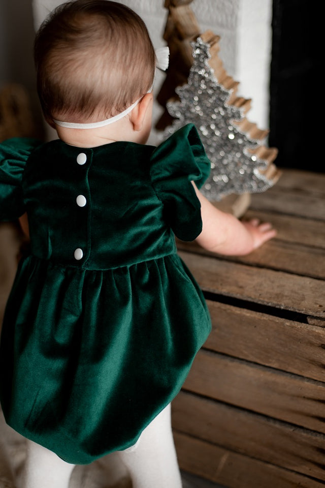 Infant Girl's Green Velvet Romper