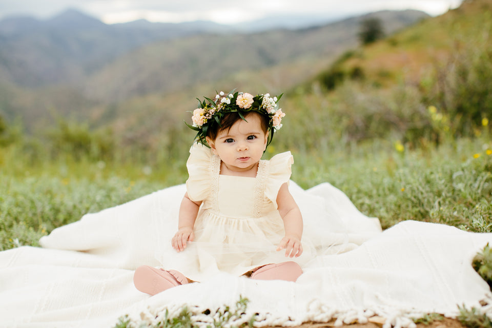 Little Girl's Ivory Boho Flutter Sleeve Tulle Special Occasion Twirl Dress