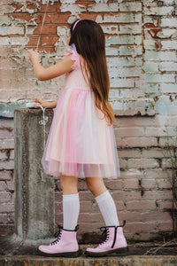 Little Girl's Pink Ombre Flutter Sleeve Tulle Dress