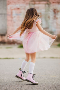Little Girl's Pink Ombre Flutter Sleeve Tulle Dress