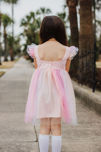 Little Girl's Pink Ombre Flutter Sleeve Tulle Dress