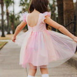 Little Girl's Pink Ombre Flutter Sleeve Tulle Dress