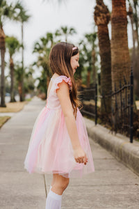 Little Girl's Pink Ombre Flutter Sleeve Tulle Dress