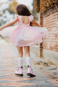Little Girl's Pink Ombre Flutter Sleeve Tulle Dress