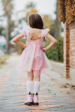 Little Girl's Pink Ombre Flutter Sleeve Tulle Dress