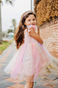 Little Girl's Pink Ombre Flutter Sleeve Tulle Dress