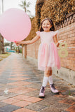 Little Girl's Pink Ombre Flutter Sleeve Tulle Dress