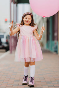 Little Girl's Pink Ombre Flutter Sleeve Tulle Dress