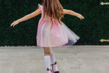 Little Girl's Pink Ombre Flutter Sleeve Tulle Dress