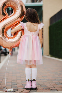 Little Girl's Pink Ombre Flutter Sleeve Tulle Dress