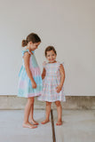 Little Girl's Multicolor Rainbow Squares Print Ruffle Dress