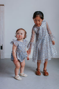 little girls gray matching dress and romper