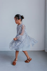 little girls gray tulle gold star dress
