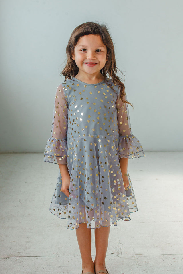 little girl's gray tulle dress