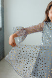 little girl's gray tulle bell sleeve dress