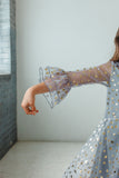 Little Girl's Gray Tulle Bell Sleeve Dress with Gold Stars