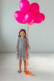 Little Girl's Gray Tulle Bell Sleeve Dress with Gold Stars
