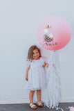 Girl's White Tulle and Gold Polka Dot Flutter Sleeve Special Occasion Dress