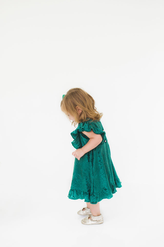 Girl's Green Crushed Velvet Christmas Dress
