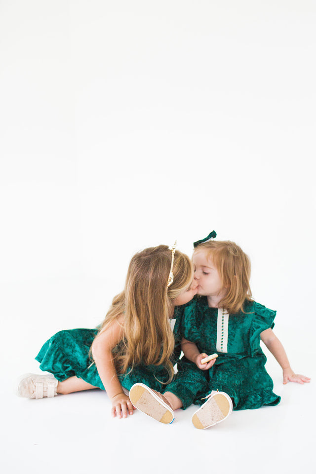 Girl's Green Crushed Velvet Christmas Dress
