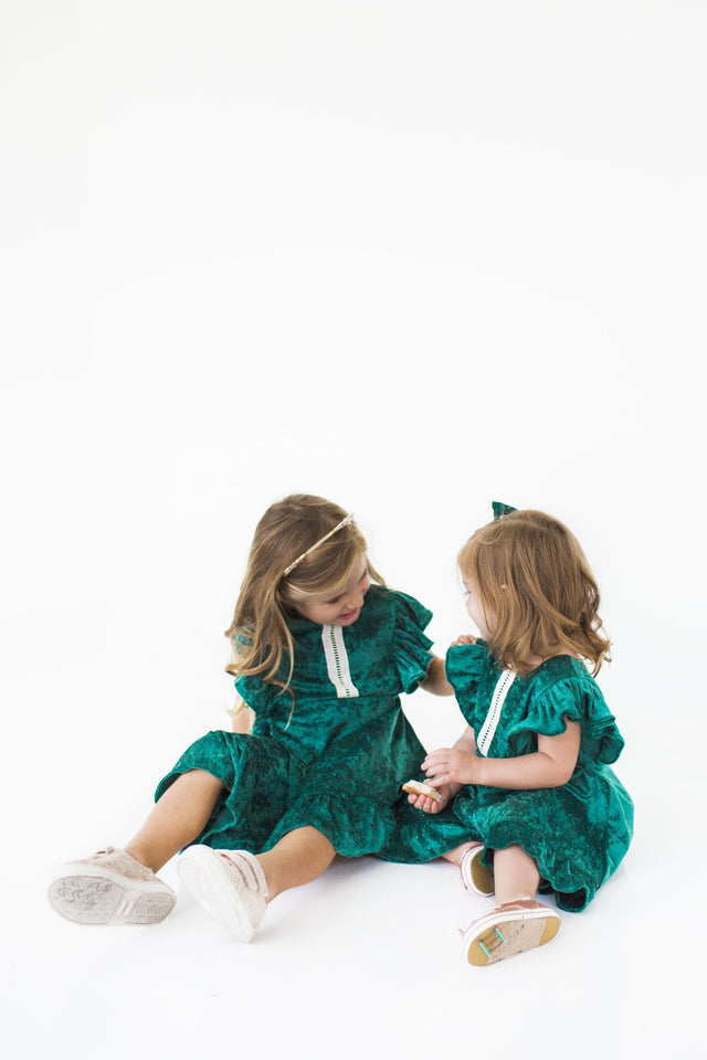 Girl's Green Crushed Velvet Christmas Dress