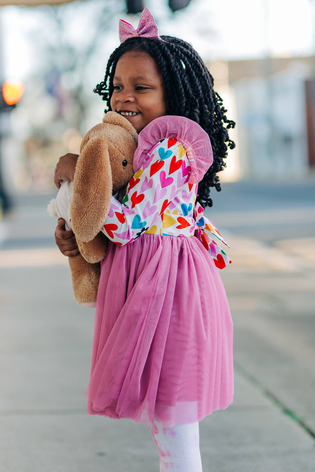 Little Girl's Mulicolor Hearts Tulle Dress