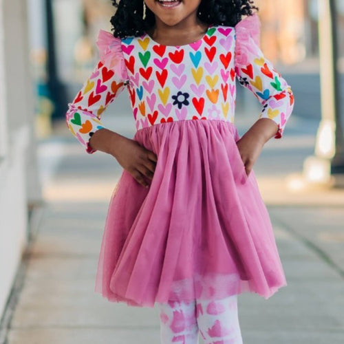 Little Girl's Mulicolor Hearts Tulle Dress