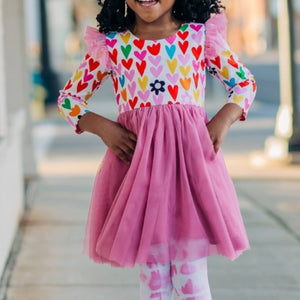 Little Girl's Mulicolor Hearts Tulle Dress