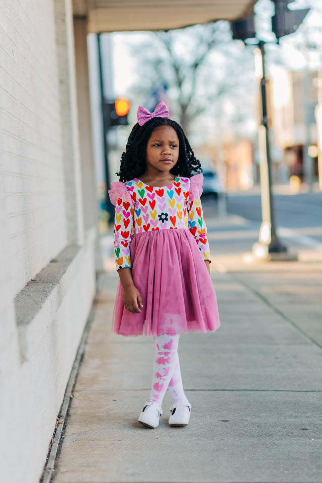 Little Girl's Mulicolor Hearts Tulle Dress