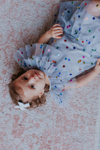 Girl's Gray Tulle Confetti Polka Dot Party Dress