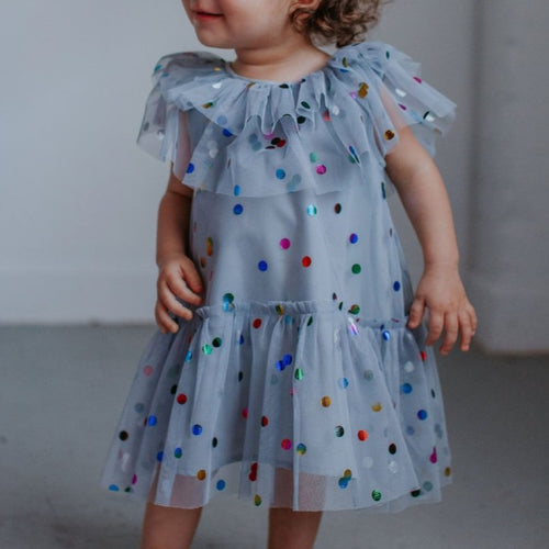gray tulle party dress
