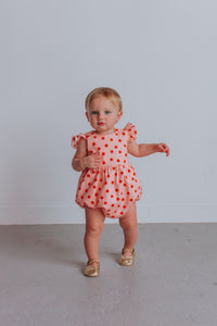 infant girl's orange floral bubble romper
