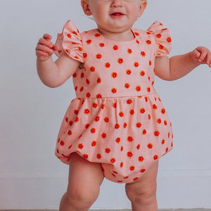 little girls orange floral bubble romper