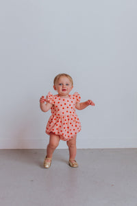 Infant Girl's Orange Floral Ruffle Cotton Bubble Romper
