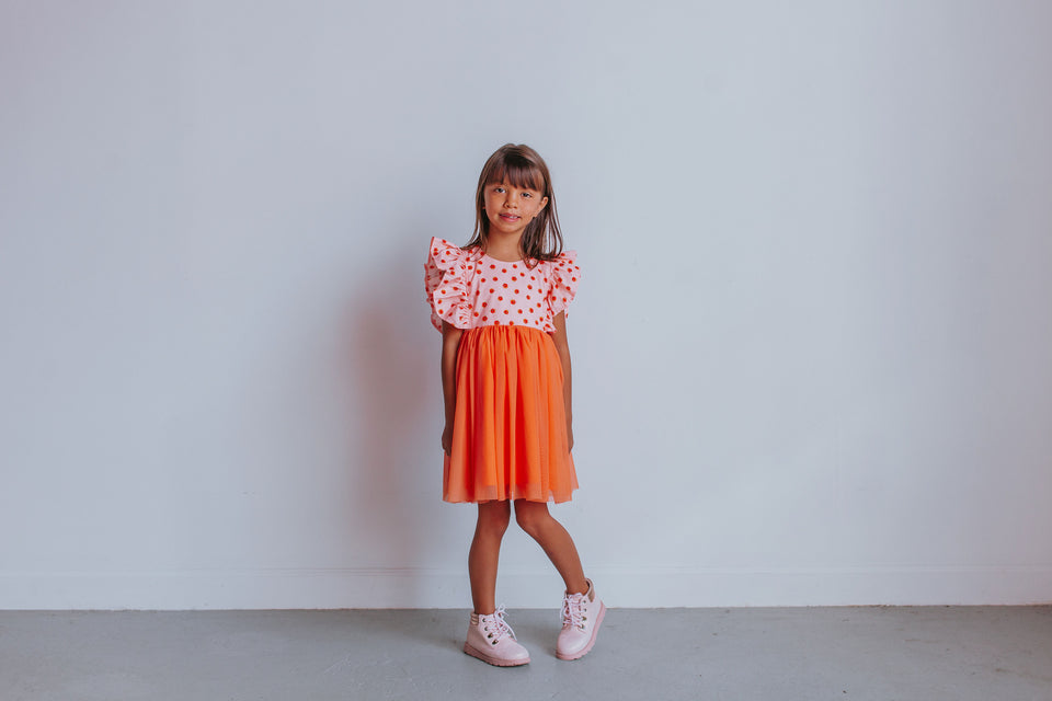 little girl's orange tulle Fall dress
