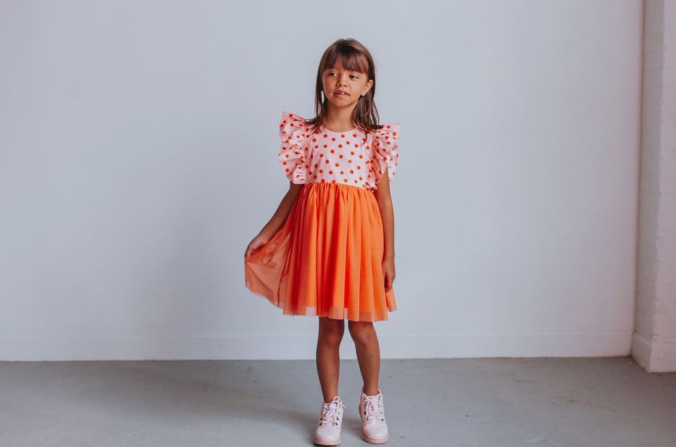 little girl's orange ruffle tulle dress