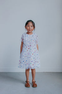 little girls white tulle polka dot dress