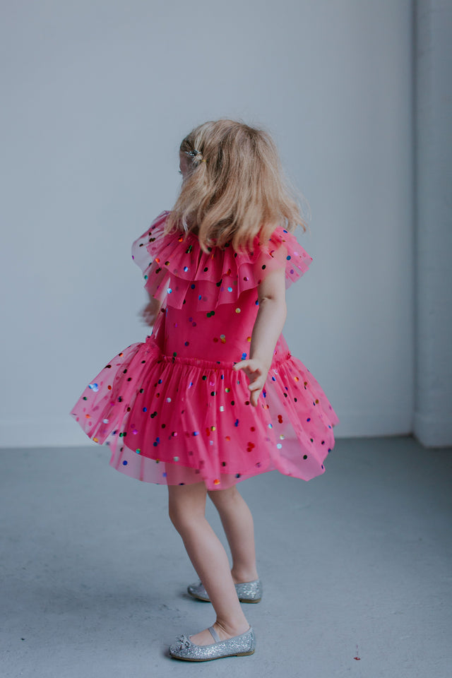 Abel and Lula Girls Sand Polka Dot Tulle Girls Dress | HONEYPIEKIDS