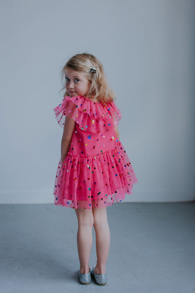 girls pink tulle party dress
