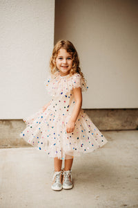 Little Girl's Ivory Tulle Confetti Polka Dot Party Dress