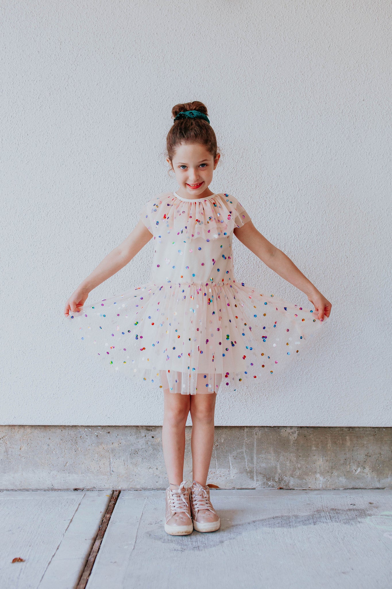 Little Girl's Pink Polka Dot Pinafore Ruffle Dress – cuteheads