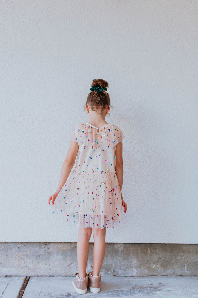 little girls ivory confetti tulle polka dot twirl dress